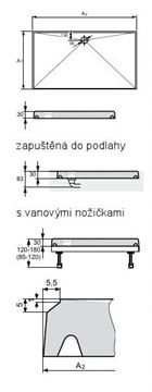 HÜPPE EASY STEP sprchová vanička 140x80 cm, litý mramor, bez nožiček 215110.055 Technický nákres