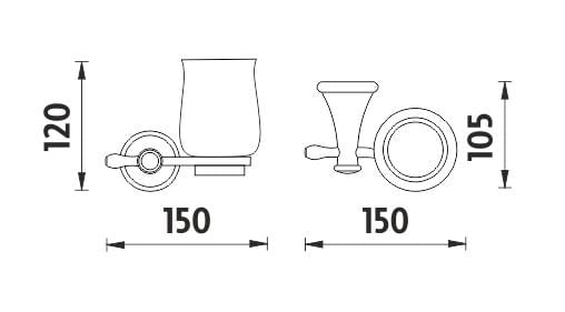 NIMCO LADA nástěnný pohárek, keramika, chrom/bílá LA 19058K-26 Technický nákres