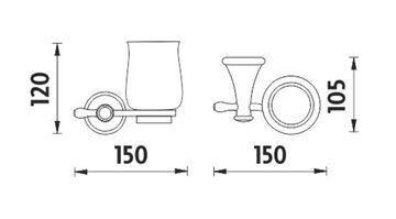 NIMCO LADA nástěnný pohárek, keramika, chrom/bílá LA 19058K-26 Technický nákres