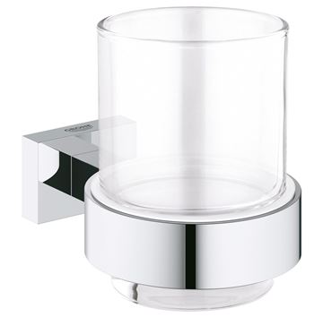 GROHE ESSENTIALS CUBE nástěnný pohárek, sklo, chrom