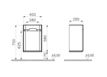 VITRA SENTO nízká skříňka 40x29,5x58 cm, 1 dvířka, panty vlevo, matná bílá 60882 Technický nákres