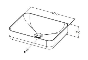 RIHO LIVIT umyvadlo na desku 50 cm, bez přepadu, černý mramor W031006M01 Technický nákres