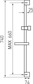 NOVASERVIS METALIA 54 sprchová souprava 4-dílná, ruční sprcha 80x110 mm, 3 proudy, tyč, hadice, mýdlenka, chrom KIT920,0 Technický nákres