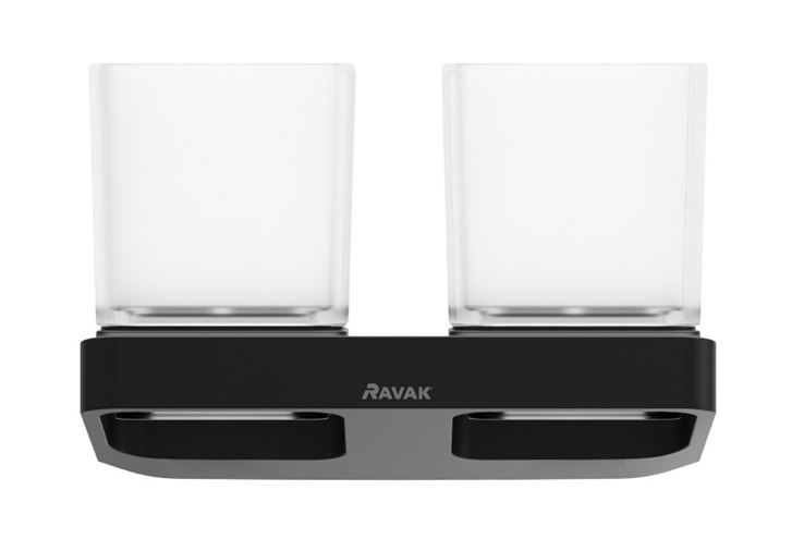 RAVAK 10° BLACK TD 220.20 držák kartáčků s pohárky, nástěnný, sklo, černá X07P558 Obrázek - fotka