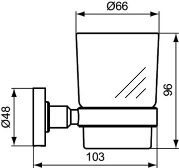 IDEAL STANDARD IOM nástěnný pohárek, kov/čiré sklo, chrom A9121AA Technický nákres