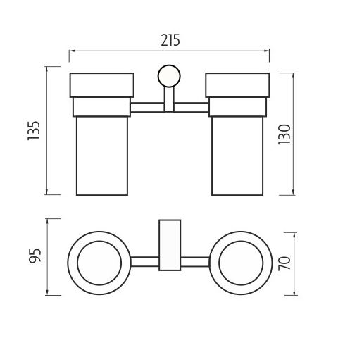NIMCO BORMO nástěnné pohárky, sklo, chrom BR 11058DW-26 Technický nákres