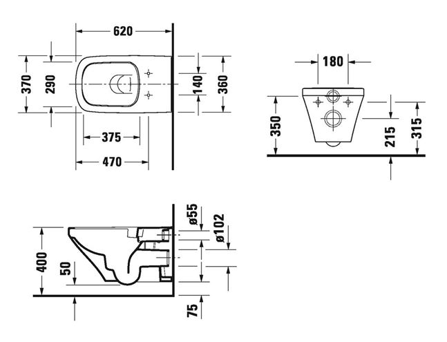 DURAVIT DURASTYLE závěsné WC, Rimless splachování 2542090000 Technický nákres