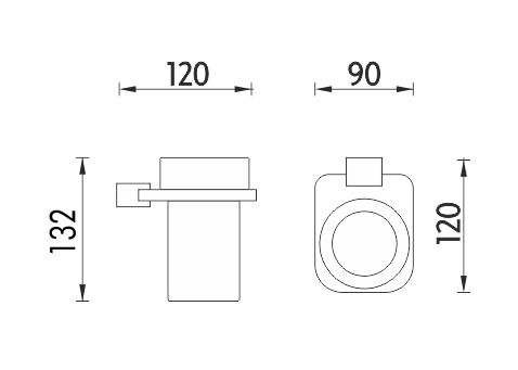 NIMCO KIBO nástěnný pohárek, sklo, chrom KI X3-58W-26 Technický nákres