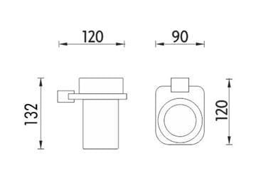 NIMCO KIBO nástěnný pohárek, sklo, chrom KI X3-58W-26 Technický nákres
