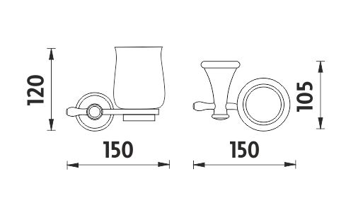 NIMCO LADA nástěnný pohárek, keramika, staromosaz/bílá LA 19058K-65 Technický nákres