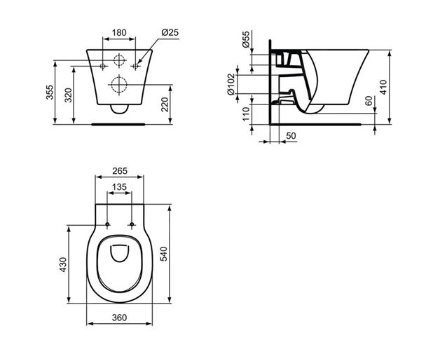 IDEAL STANDARD CONNECT AIR závěsné WC, AquaBlade splachování E005401 Obrázek - fotka
