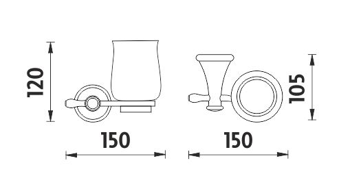 NIMCO LADA nástěnný pohárek, keramika, staroměď/bílá LA 19058K-80 Technický nákres