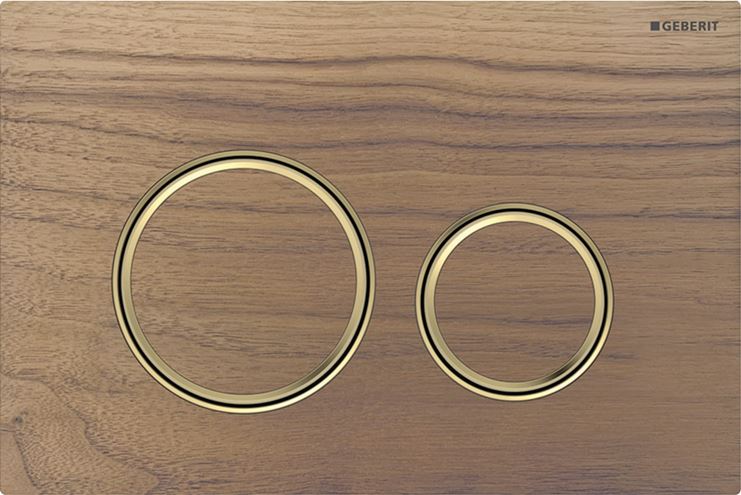 GEBERIT SIGMA 50 ROUND ovládací tlačítko pro dvě splachování, easy-to-clean, zinek/dřevo, mosaz/americký ořech 115.652.JX.1 Obrázek - Hlavní obrázek