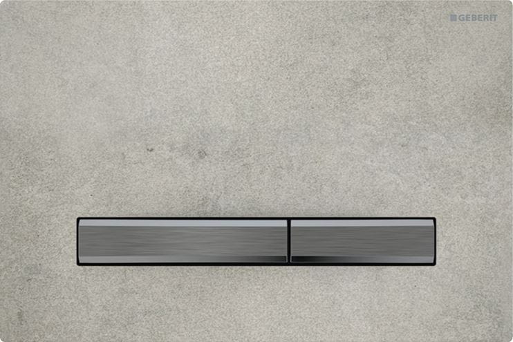 GEBERIT SIGMA 50 ovládací tlačítko pro dvě splachování, easy-to-clean, zinek/keramika, dekor betonu/černý chrom 115.671.JV.2 Obrázek - Hlavní obrázek
