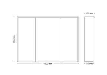 JOKEY DEKOR ALU III-HL LED zrcadlová skříňka 100x73,5x16,6 cm, osvětlení, s vypínačem a el. zásuvkou, hliník, bílá 124513120-0110 Technický nákres