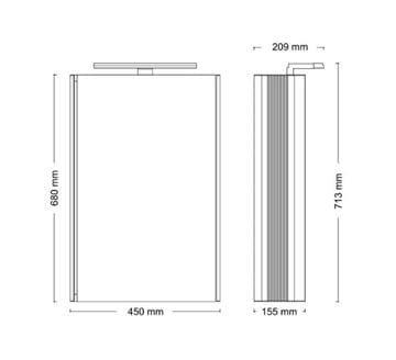 JOKEY SINGLE ALU LED zrcadlová skříňka 45x21x71,5 cm, osvětlení, s vypínačem a el. zásuvkou, hliník, aluminium 124211120-0190 Technický nákres