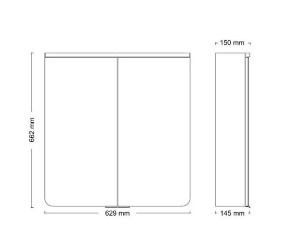 JOKEY XANTO LINE LED zrcadlová skříňka 62,9x66,2x15 cm, osvětlení, s vypínačem a el. zásuvkou, MDF/dřevo, bílá 111312520-0110 Technický nákres