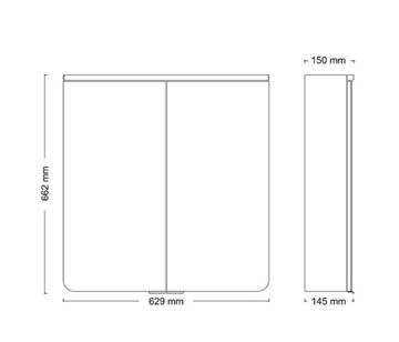JOKEY XANTO LINE LED zrcadlová skříňka 62,9x66,2x15 cm, osvětlení, s vypínačem a el. zásuvkou, MDF/dřevo, bílá 111312520-0110 Technický nákres