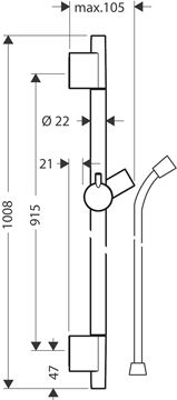 HANSGROHE UNICA S PURO sprchová tyč 1008 mm s držákem ruční sprchy, hadice, kartáčovaný bronz 28631140 Technický nákres