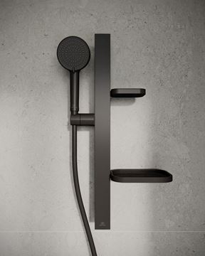 IDEAL STANDARD IDEALRAIN ALU+ sprchová souprava 5-dílná, ruční sprcha pr. 100 mm, 2 proudy, tyč, hadice, mýdlenka, polička, matná černá BD586XG Obrázek - fotka