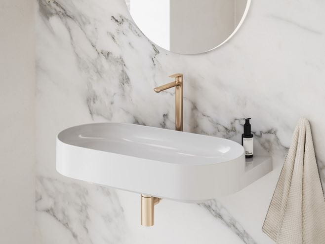 RAVAK ELEGANTA umyvadlová stojánková baterie, EcoFlow, růžové kartáčované zlato X070365 Obrázek - fotka