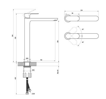 RAVAK ELEGANTA umyvadlová stojánková baterie, EcoFlow, matná bílá X070254 Technický nákres