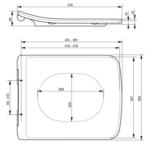 TOTO SP WC sedátko Slim, Soft-Closing, bílá TC512G Technický nákres