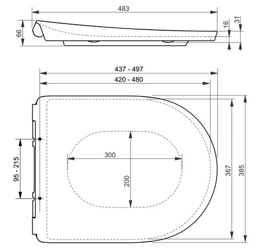 TOTO GP WC sedátko Slim, Soft-Closing, bílá TC524EU Technický nákres