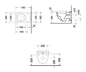 DURAVIT STARCK 3 závěsné WC 2206090000 Technický nákres
