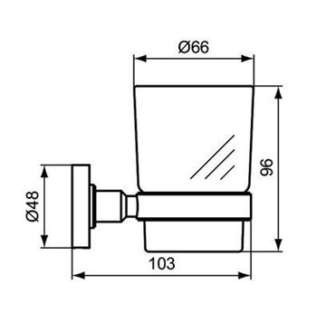 IDEAL STANDARD IOM držák kartáčků s pohárkem, nástěnný, sklo, černá A9120XG Technický nákres