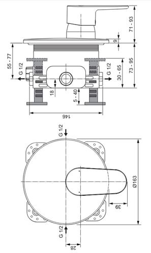 IDEAL STANDARD CERAFINE O sprchová podomíková baterie, chrom A7349AA Technický nákres