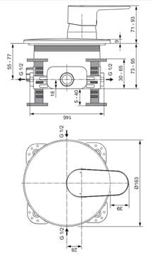 IDEAL STANDARD CERAFINE O sprchová podomíková baterie, matná černá A7349XG Technický nákres