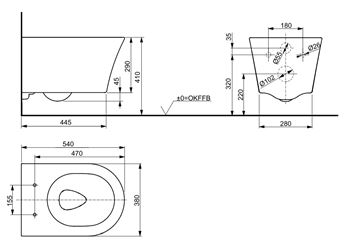 TOTO GP závěsné WC, Rimless splachování CW553Y Technický nákres