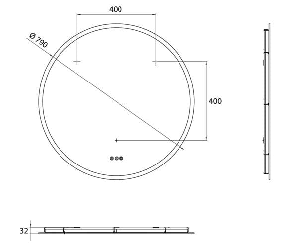 EMCO PURE zrcadlo 79 cm, s osvětlením, s regulací teploty světla, s regulací stmívání, se senzorem 441130808 Technický nákres