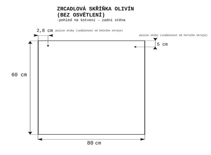 EDEN OLIVÍN zrcadlová skříňka 80x60x18 cm, lamino, dub halifax OLG80/P1 M44M44 Technický nákres