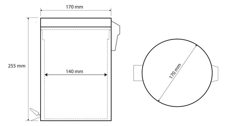 BEMETA odpadkový koš 3 l, na postavení, Soft Close 104315022 Technický nákres