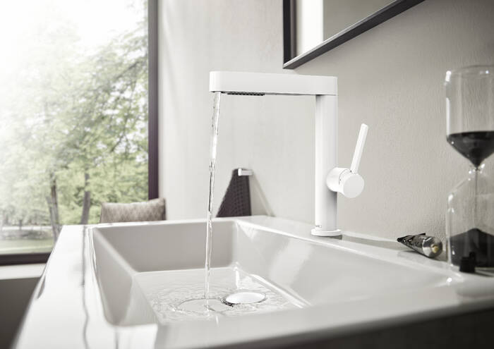 HANSGROHE FINORIS umyvadlová stojánková baterie, s vytahovací sprškou a odtokovou soupravou, EcoSmart, matná bílá 76063700 Obrázek - fotka