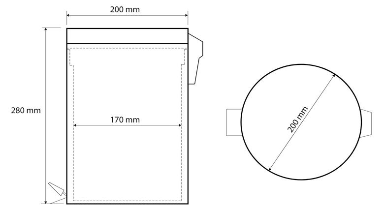 BEMETA odpadkový koš 5 l, na postavení 104315012 Technický nákres