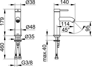 KEUCO IXMO umyvadlová stojánková baterie, chrom 59502012100 Technický nákres