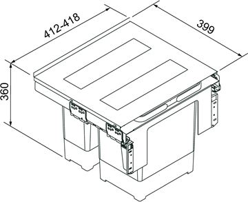 FRANKE GARBO 45-2 odpadkový koš na tříděný odpad 1x12 l+1x18 l, vestavný 121.0200.692 Technický nákres