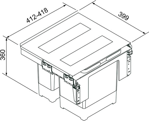 FRANKE GARBO 45-2 odpadkový koš na tříděný odpad 1x12 l+1x18 l, vestavný 121.0200.692 Technický nákres