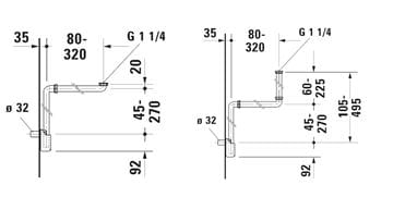 DURAVIT nábytkový sifon k umyvadlu DN32, s převlečnou maticí 5/4 0050760000 Technický nákres