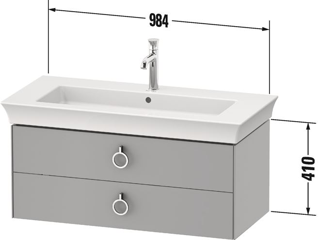 DURAVIT WHITE TULIP skříňka pod umyvadlo 98,4x45,8x41 cm, 2 zásuvky, kamenně šedá vysoký lesk WT43520H2H2 Technický nákres