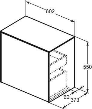 IDEAL STANDARD CONCA nízká skříňka 60x37,3x55 cm, 1 zásuvka, Push-open, matná bílá T4317Y1 Technický nákres