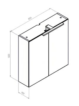 CONCEPT 250 zrcadlová skříňka 60x60x16 cm, osvětlení, s vypínačem a el. zásuvkou, lesklá bílá PTA-014 Technický nákres
