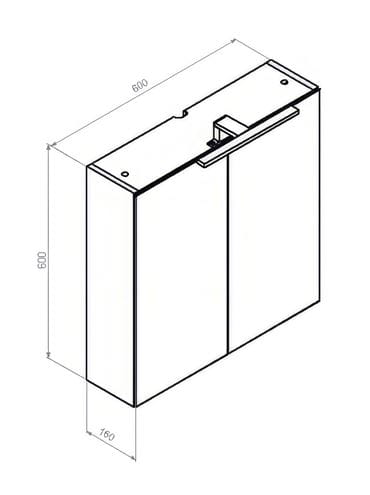CONCEPT 250 zrcadlová skříňka 60x60x16 cm, osvětlení, s vypínačem a el. zásuvkou, lesklý antracit PTA-015 Technický nákres