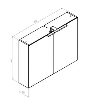 CONCEPT 250 zrcadlová skříňka 80x60x16 cm, osvětlení, s vypínačem a el. zásuvkou, antracit lesk PTA-017 Technický nákres