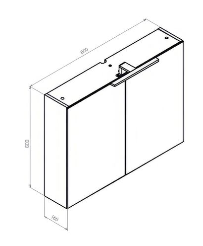 CONCEPT 250 zrcadlová skříňka 80x60x16 cm, osvětlení, s vypínačem a el. zásuvkou, antracit lesk PTA-017 Technický nákres