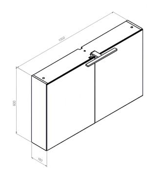 CONCEPT 250 zrcadlová skříňka 100x60x16 cm, osvětlení, s vypínačem a el. zásuvkou, lesklá bílá PTA-018 Technický nákres