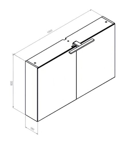 CONCEPT 250 zrcadlová skříňka 100x60x16 cm, osvětlení, s vypínačem a el. zásuvkou, antracit lesk PTA-019 Technický nákres